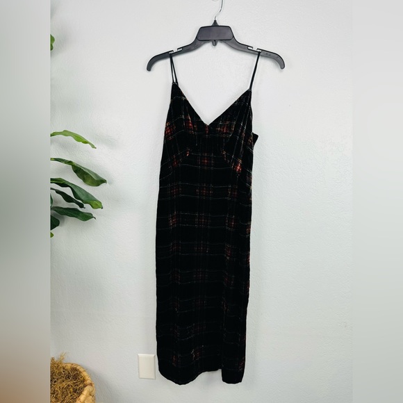 J CREW Tartan Plaid Velvet Midi Slit Slip Dress - Picture 3 of 9